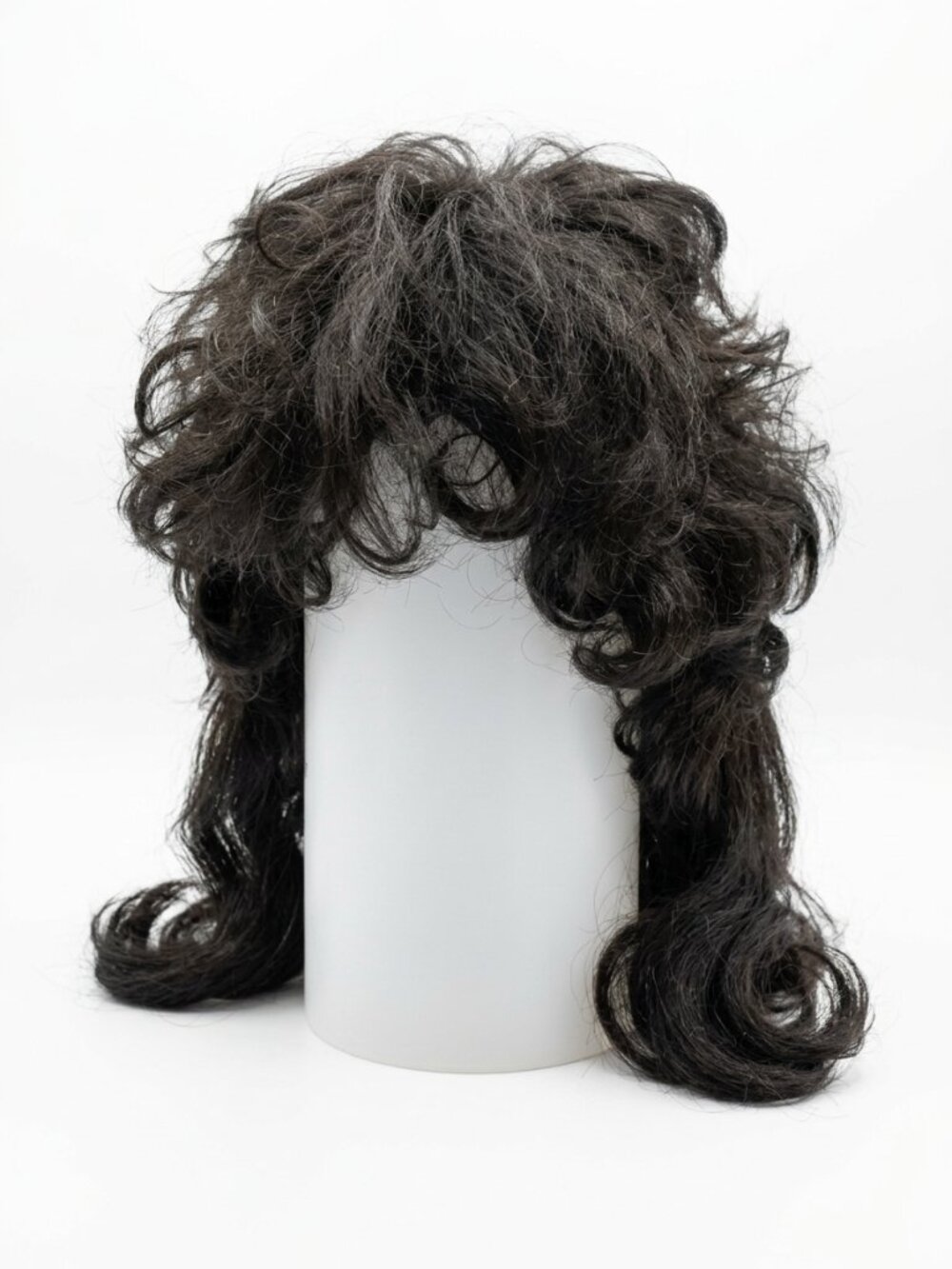 Vintage 80s Black Curly Mullet Shag Wig Synthetic Rocker Hairpiece
